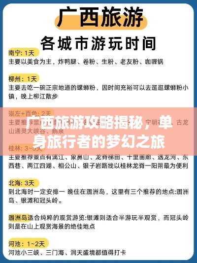 廣西旅游攻略揭秘，單身旅行者的夢幻之旅